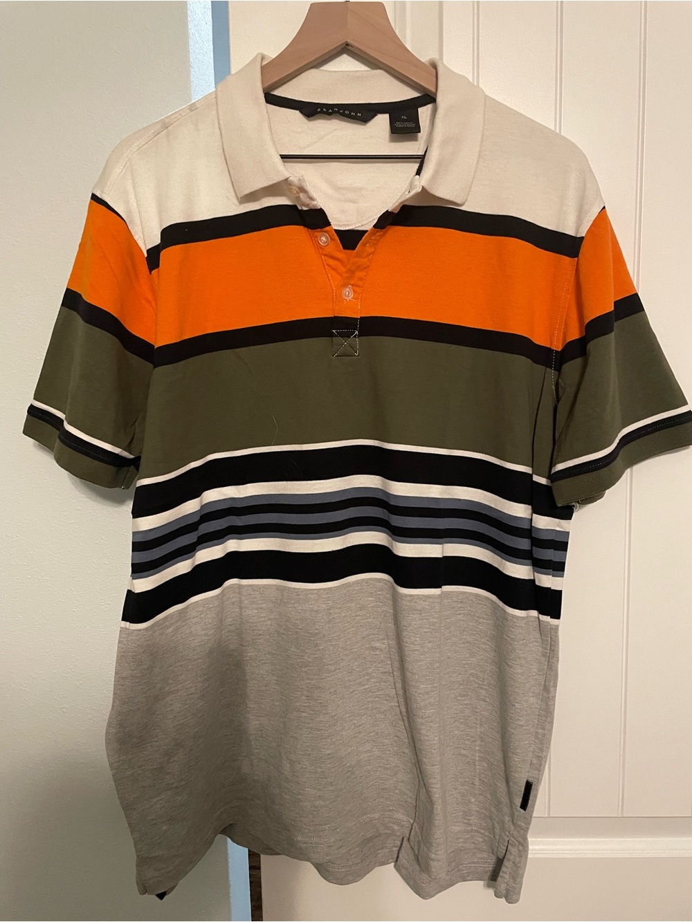 Sean John Orange, Olive & Gray Striped Polo